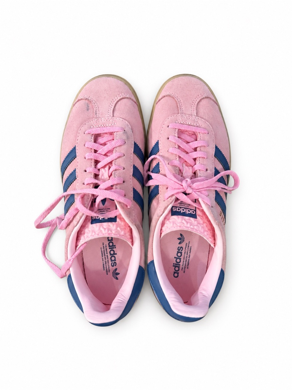 Adidas Gazelle Pink Suede Sneakers with Navy Stripes